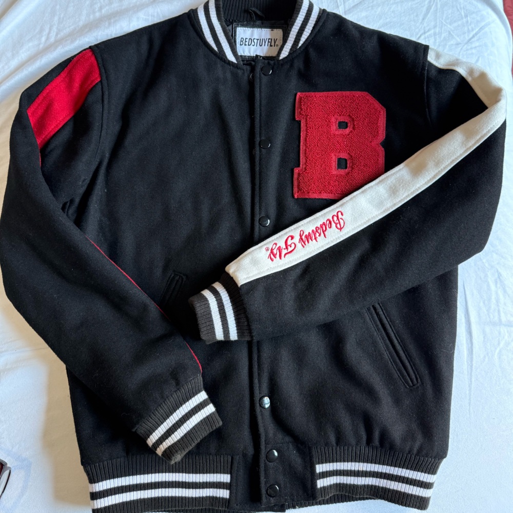 Bedstuyfly Black and Red Varsity Jacket